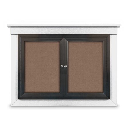 United Visual Products 48"x36" 2-Door Enclosed Letterboard, Header, Grey Vinyl/Cherry UV2624HD-CHERRY-GREYVL